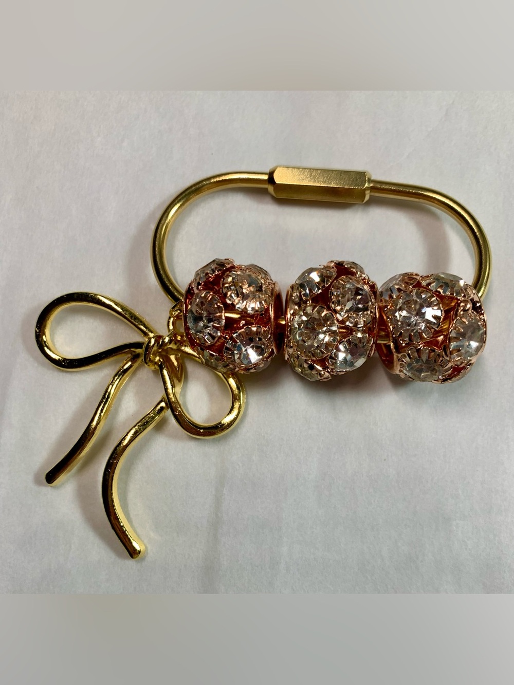 Gold Bow and Crystal Bead purse charm/Keyring